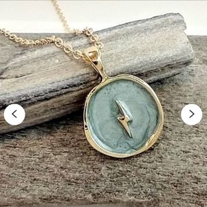 Sea foam green lightning necklace pendant minimalist charm gold celestial gift